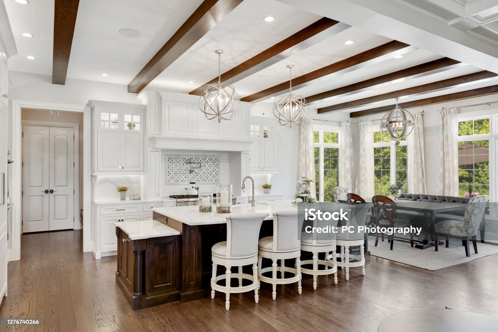 Grand Kitchen with Exposed Beams