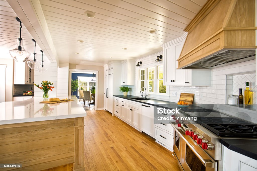 Farmhouse Kitchen with Shiplap Ceiling